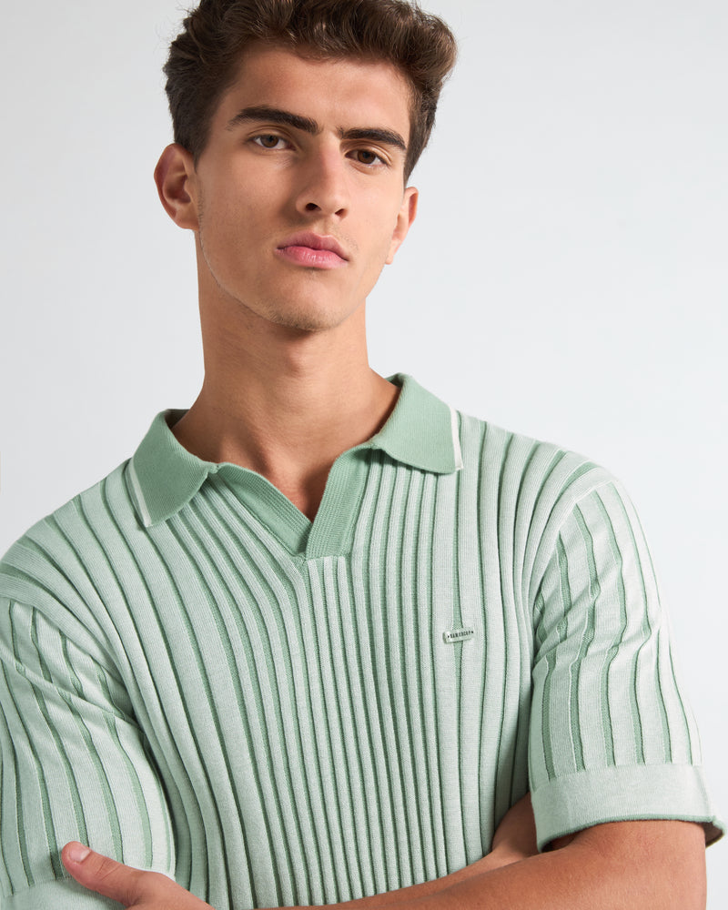 Febal Pistachio Knitted Cotton Polo T-Shirt