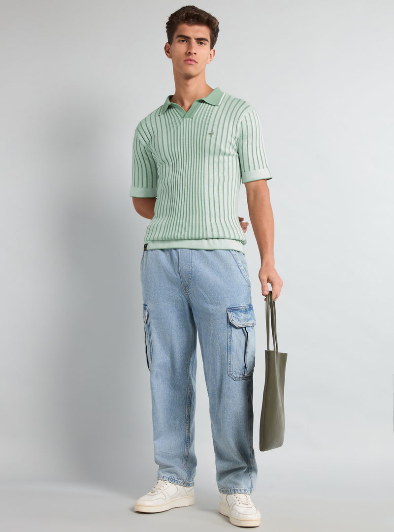 Febal Pistachio Knitted Cotton Polo T-Shirt