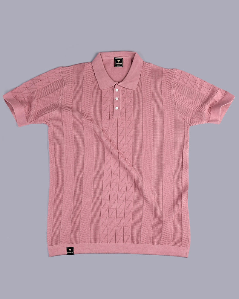 Wonder Onion Pink Knitted Cotton Polo T-Shirt