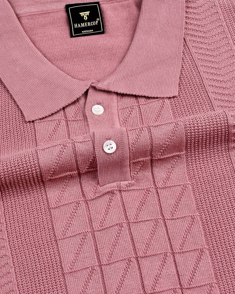 Wonder Onion Pink Knitted Cotton Polo T-Shirt