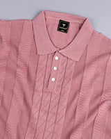 Wonder Onion Pink Knitted Cotton Polo T-Shirt