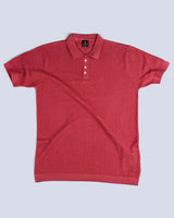 Merine Carrot Red Knitted Cotton Polo T-Shirt