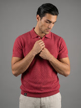 Merine Carrot Red Knitted Cotton Polo T-Shirt