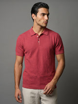 Merine Carrot Red Knitted Cotton Polo T-Shirt