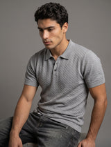 Merine Steel Gray Knitted Cotton Polo T-Shirt