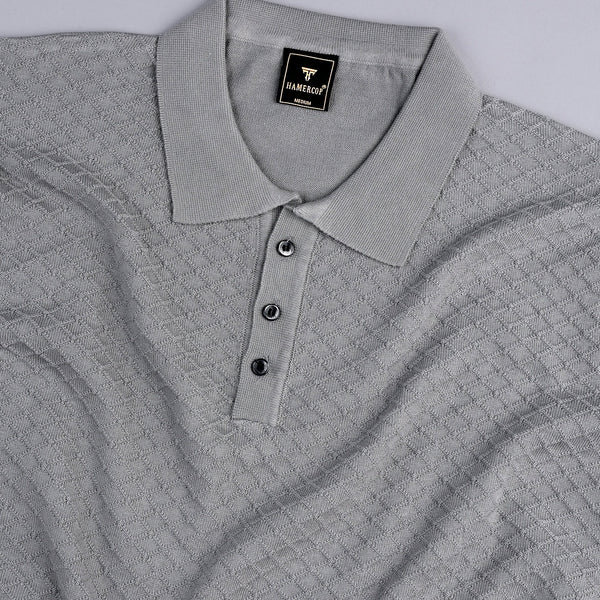 rimark style polo knit グレー Merine Steel Gray Knitted Cotton Polo T-Shirt – Hamercop