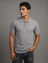 Merine Steel Gray Knitted Cotton Polo T-Shirt