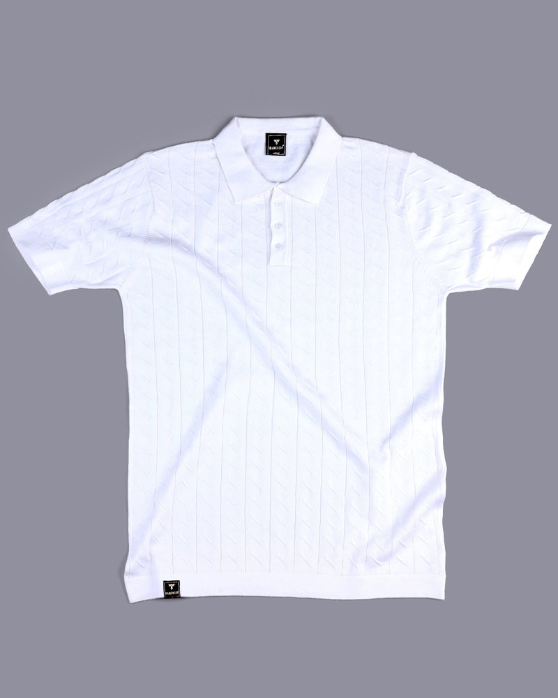 Basco White Knitted Cotton Polo T-Shirt