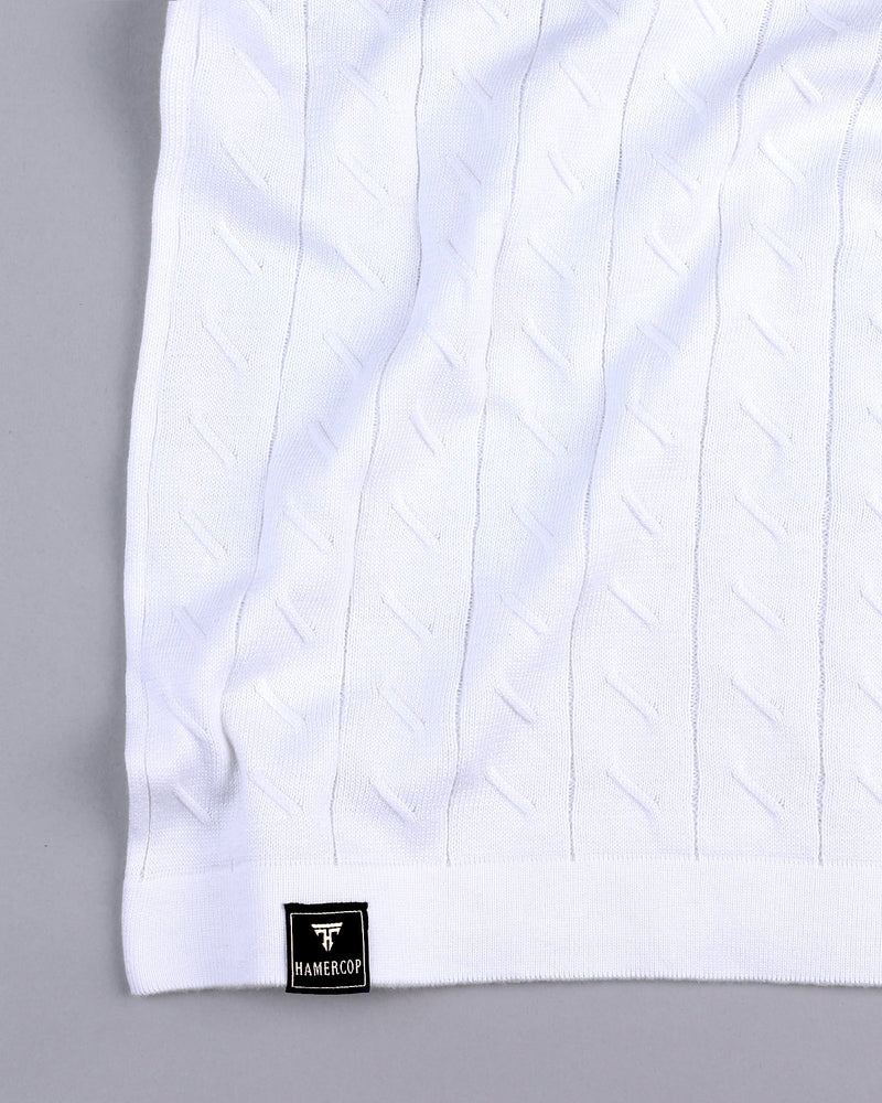 Basco White Knitted Cotton Polo T-Shirt