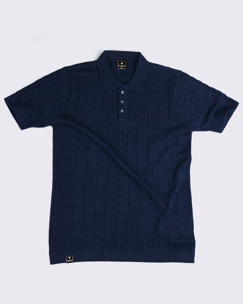 Basco NavyBlue Knitted Cotton Polo T-Shirt