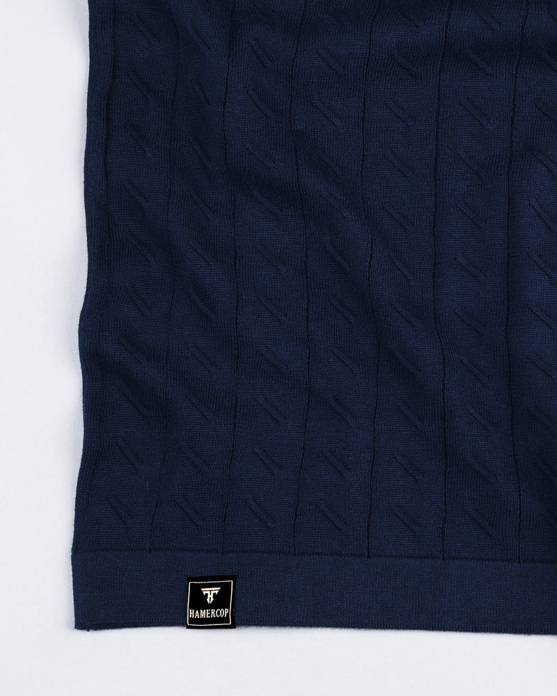 Basco NavyBlue Knitted Cotton Polo T-Shirt