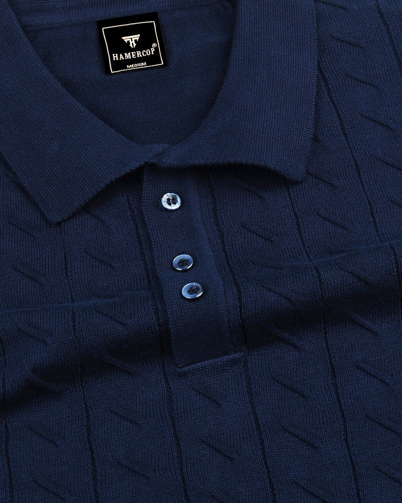 Basco NavyBlue Knitted Cotton Polo T-Shirt