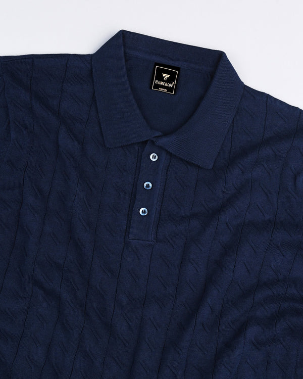 Basco NavyBlue Knitted Cotton Polo T-Shirt