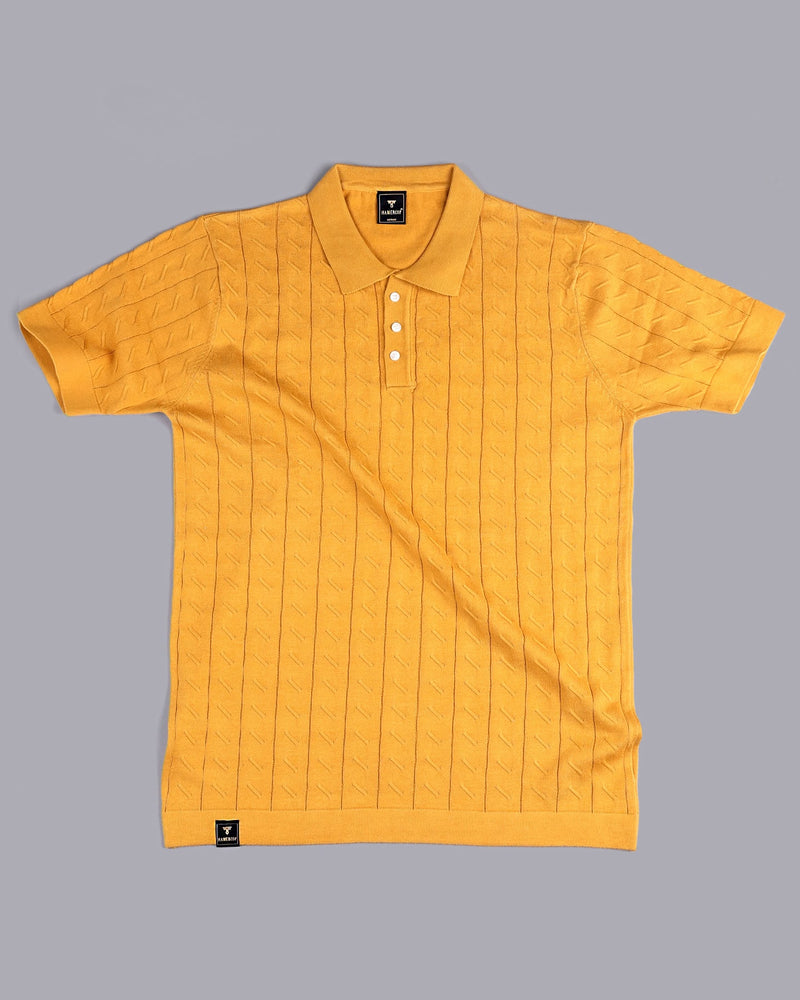 Basco Turmeric Yellow Knitted Cotton Polo T-Shirt