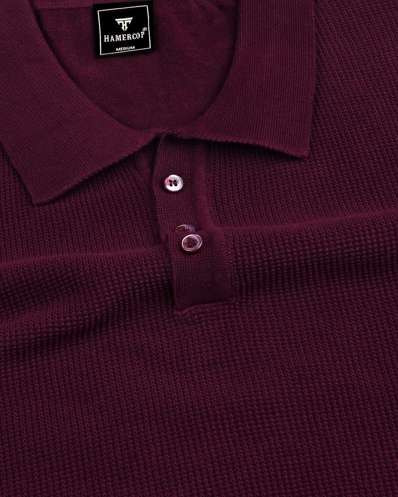 Venilla Maroon Knitted Cotton Polo T-Shirt