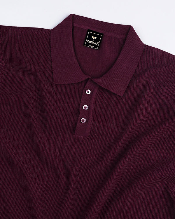 Venilla Maroon Knitted Cotton Polo T-Shirt