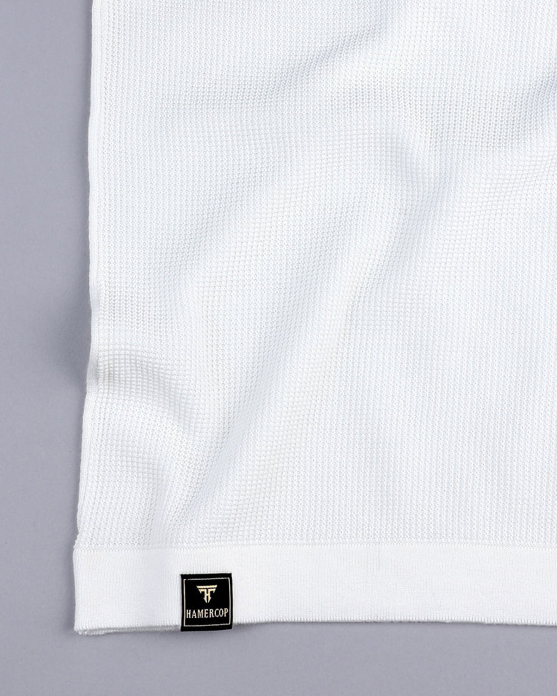 Venilla White Knitted Cotton Polo T-Shirt