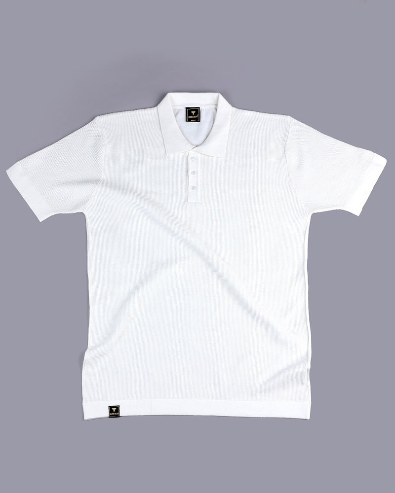 Venilla White Knitted Cotton Polo T-Shirt