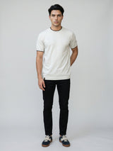 Thunder Ivory Cream Melange Knitted Cotton T-Shirt