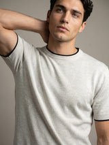 Thunder Ivory Cream Melange Knitted Cotton T-Shirt