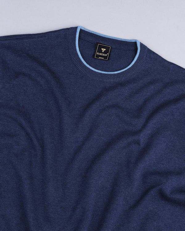 Thunder NavyBlue Melange Knitted Cotton T-Shirt