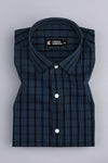 Black with cream and blue line check shirt