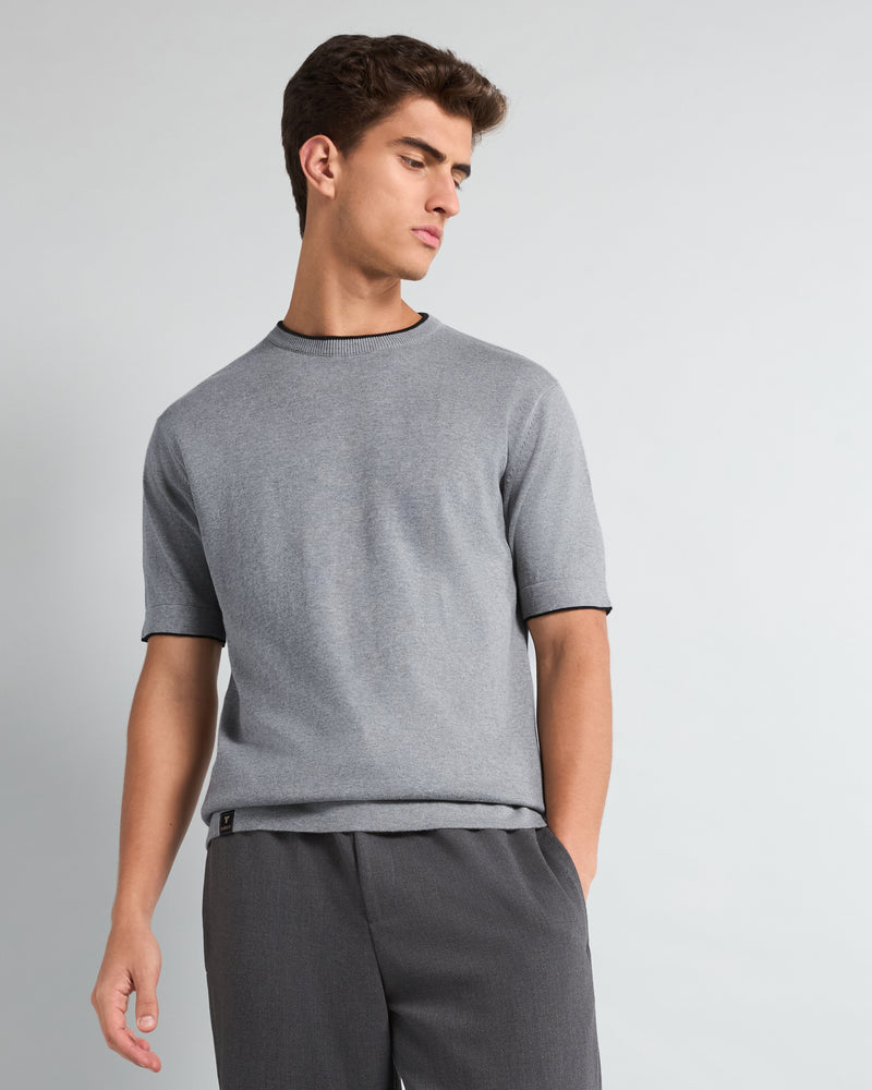 Thunder Gray Melange Knitted Cotton T-Shirt