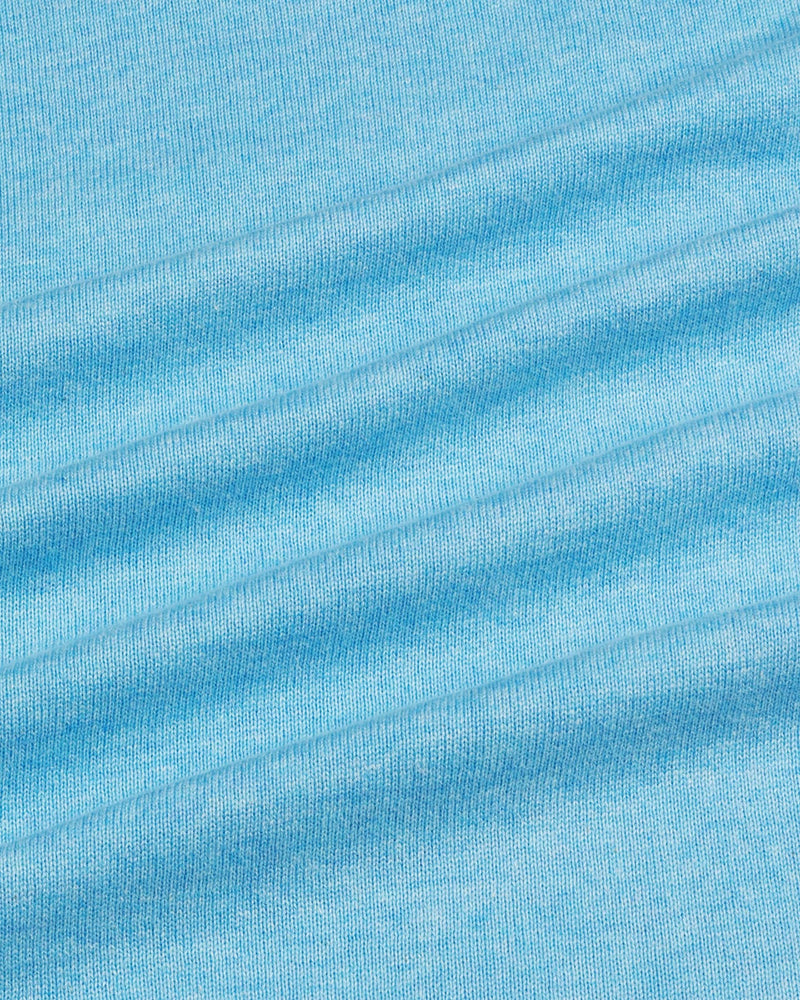 Thunder Aqua Blue Melange Knitted Cotton T-Shirt