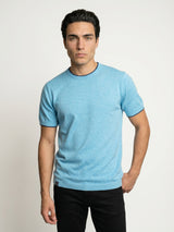Thunder Aqua Blue Melange Knitted Cotton T-Shirt