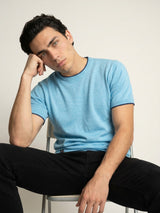 Thunder Aqua Blue Melange Knitted Cotton T-Shirt