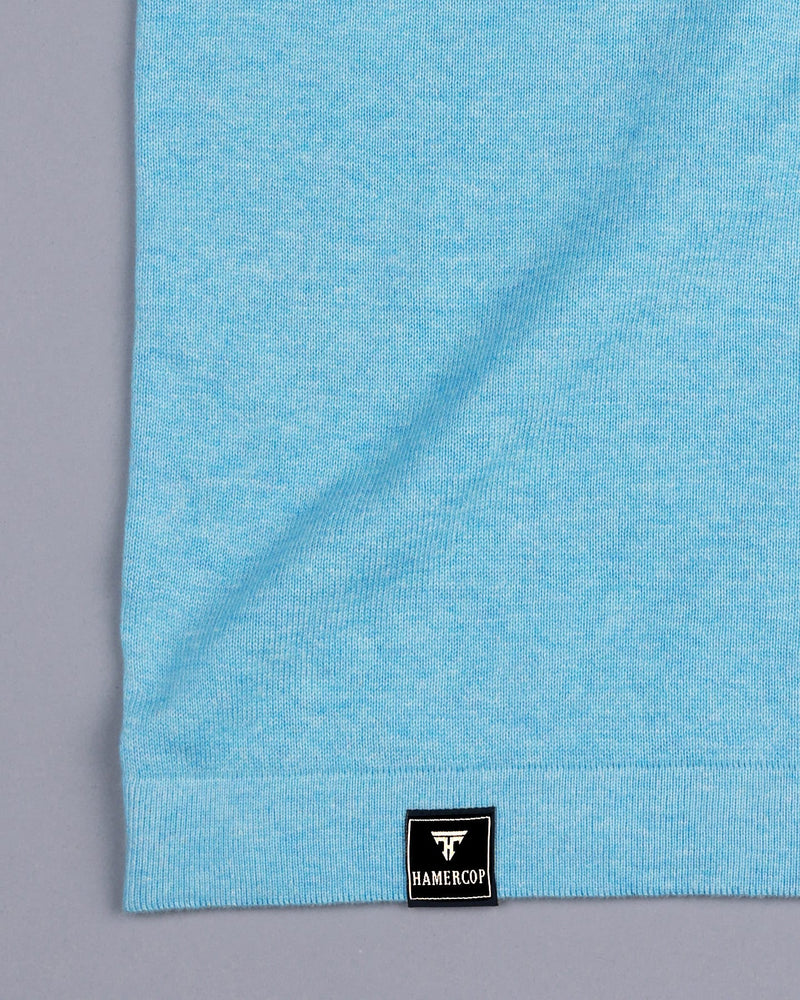 Thunder Aqua Blue Melange Knitted Cotton T-Shirt