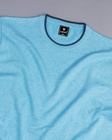 Thunder Aqua Blue Melange Knitted Cotton T-Shirt