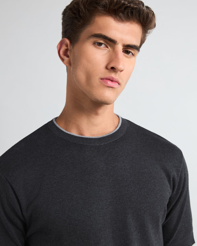Thunder Charcoal Black Melange Knitted Cotton T-Shirt