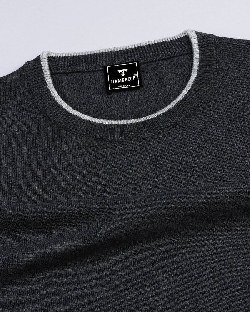 Thunder Charcoal Black Melange Knitted Cotton T-Shirt