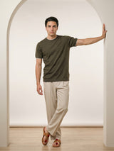 Thunder Mehendi Green Melange Knitted Cotton T-Shirt
