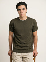 Thunder Mehendi Green Melange Knitted Cotton T-Shirt