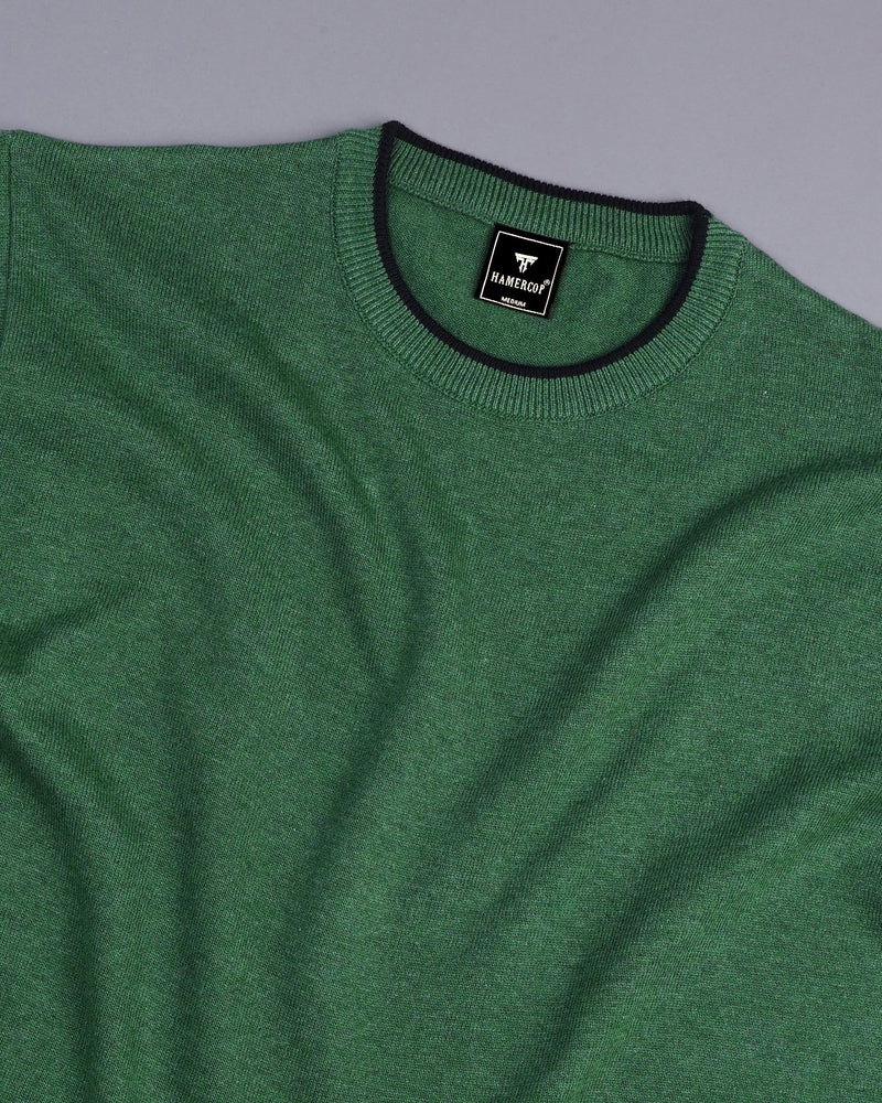 Thunder Hunter Green Melange Knitted Cotton T-Shirt