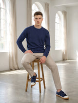 Vibrant NavyBlue Melange Knitted Cotton Full Sleeves T-Shirt