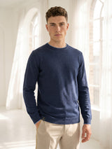 Vibrant NavyBlue Melange Knitted Cotton Full Sleeves T-Shirt
