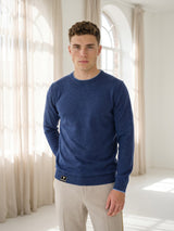 Vibrant NavyBlue Melange Knitted Cotton Full Sleeves T-Shirt