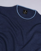 Vibrant NavyBlue Melange Knitted Cotton Full Sleeves T-Shirt