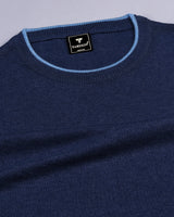 Vibrant NavyBlue Melange Knitted Cotton Full Sleeves T-Shirt