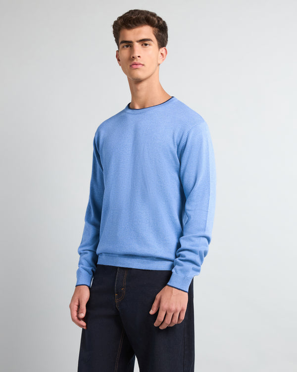 Vibrant SkyBlue Melange Knitted Cotton Full Sleeves T-Shirt