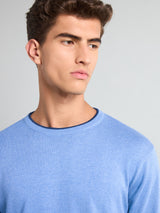 Vibrant SkyBlue Melange Knitted Cotton Full Sleeves T-Shirt