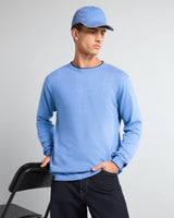 Vibrant SkyBlue Melange Knitted Cotton Full Sleeves T-Shirt