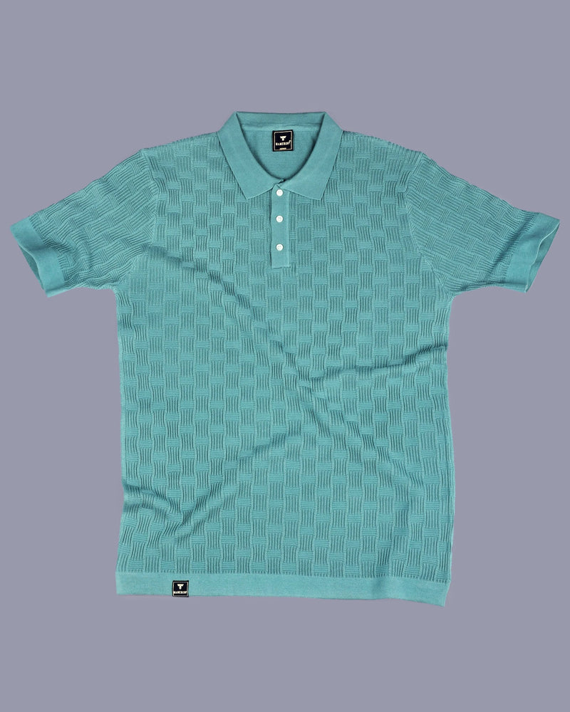 Resco Teal Green Knitted Cotton Polo T-Shirt