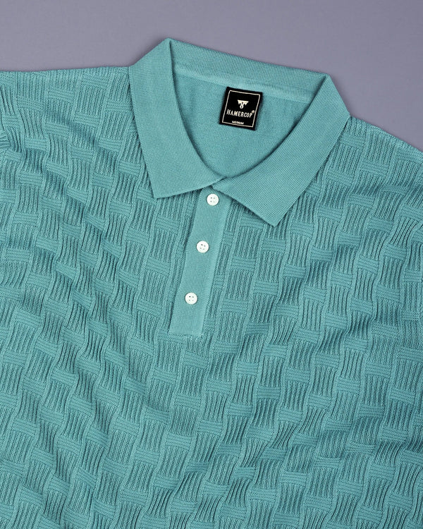 Resco Teal Green Knitted Cotton Polo T-Shirt