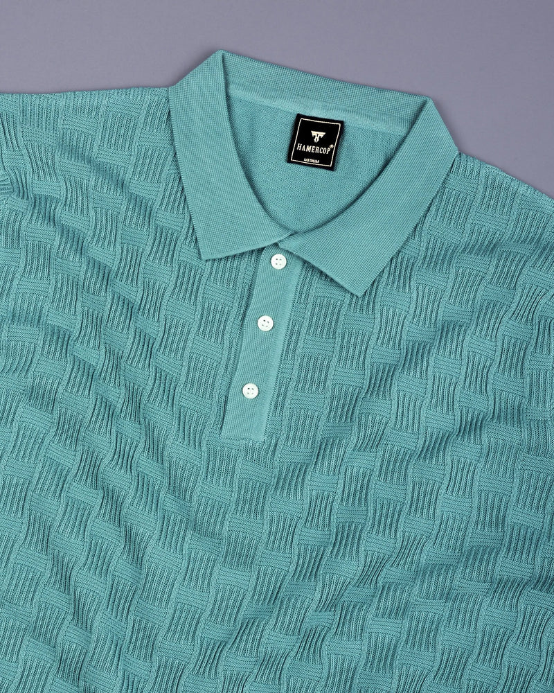 Resco Teal Green Knitted Cotton Polo T-Shirt