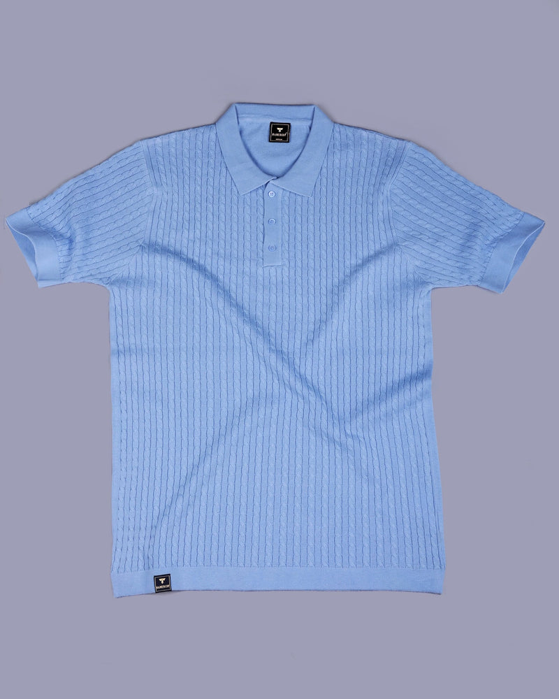 Potenza SkyBlue Knitted Cotton Polo T-Shirt