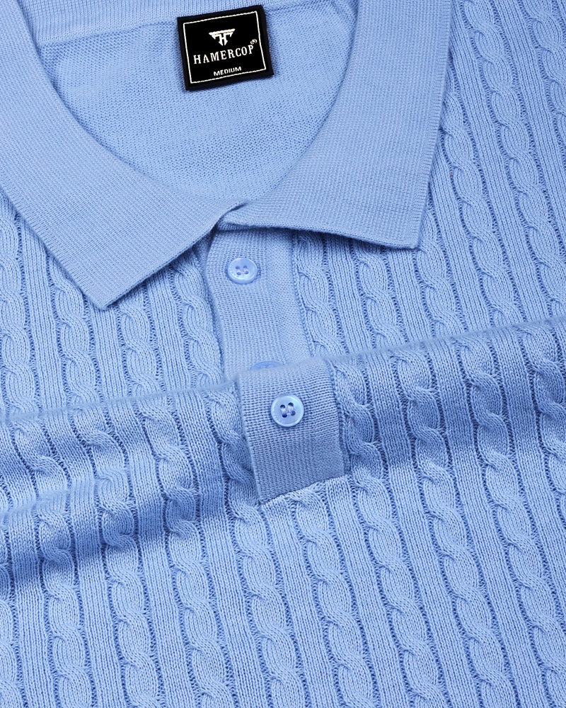 Potenza SkyBlue Knitted Cotton Polo T-Shirt